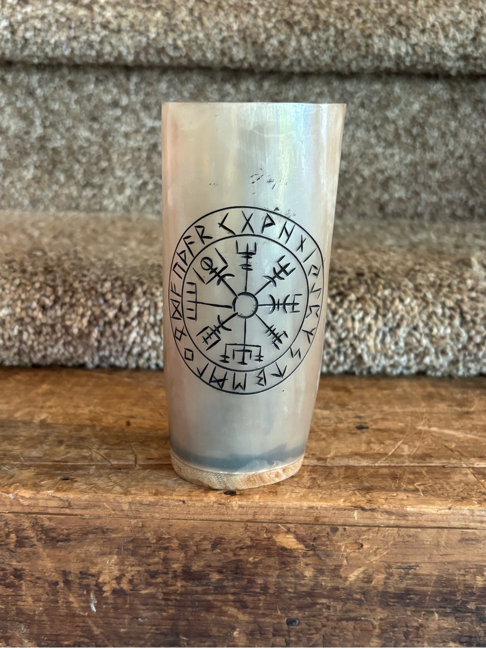 Iridescent Cream Viking Rune Drinking Horn Cup